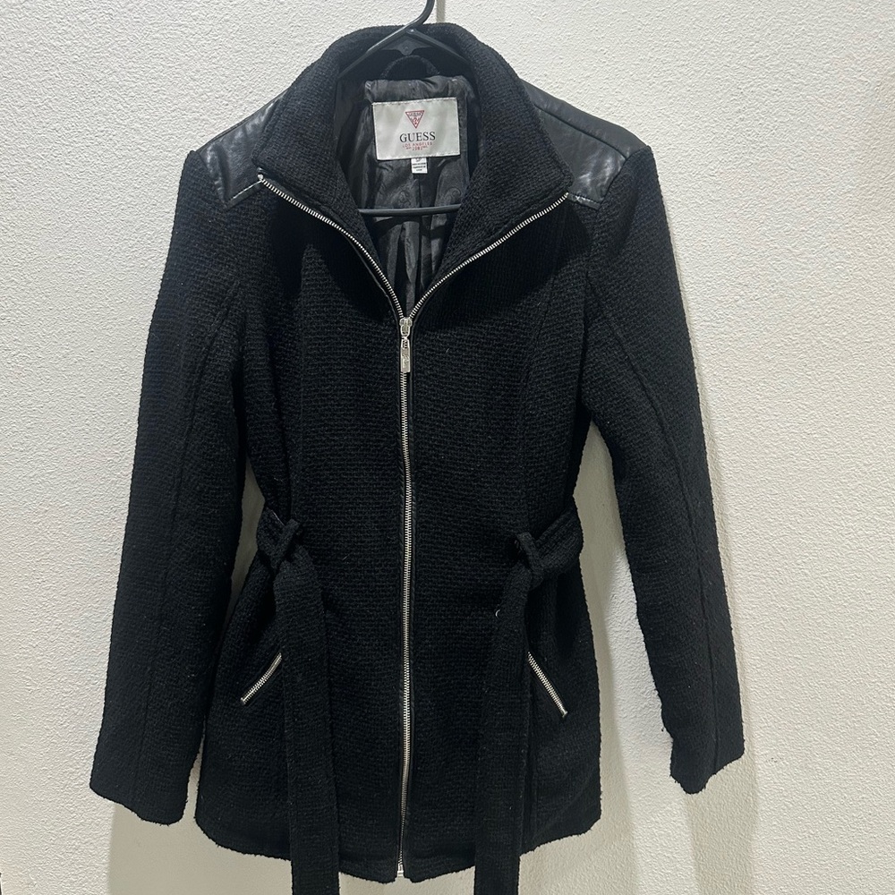 Guess Black Textured Jacket with Silver Zipper